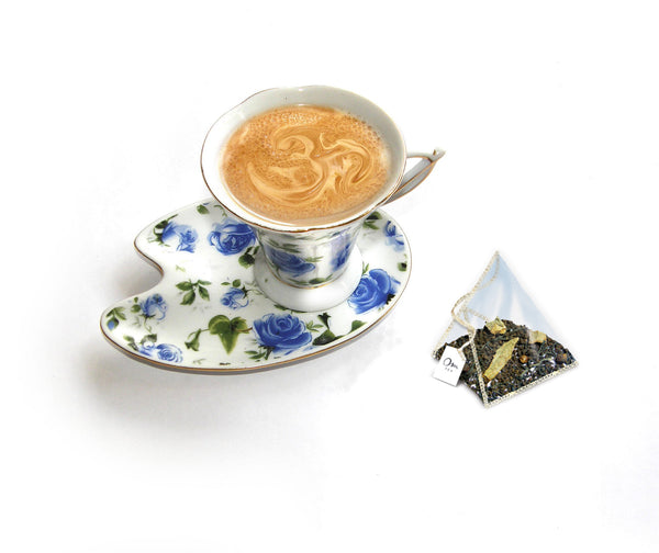 Om Tea Hot Cinnamon Spice Tea Chai Latte Premium Quality Chai Teas In Handcrafted Pyramid Tea Sachets Pyramid Tea Bags Organic Cotton Thread Natural Ingredients Box 70% Recycled Paper Non-Toxic Soy Ink