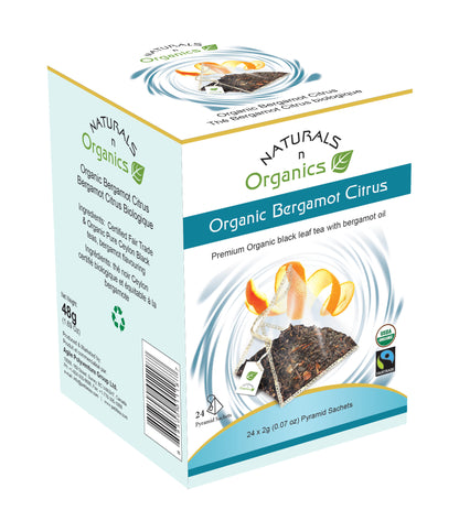 NNO Organic Bergamot Citrus Tea Earl Grey Tea Pyramid Sachets USDA Certified Organic Premium Black Leaf Tea With Bergamot Oil Fairtrade Certified Tea Fair Trade Tea Naturals n Organics Petit Tea