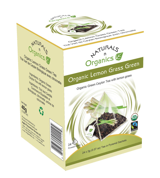 NNO Organic Lemon Grass Green Tea Pyramid Sachets USDA Certified Organic Green Ceylon Tea With Lemon Grass Fairtrade Certified Tea Fair Trade Tea Naturals n Organics Petit Tea