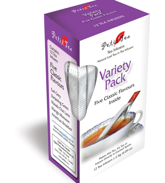 Variety Pack American Breakfast Darjeeling Green Earl Grey Mango Monsoon Masala Chai Latte Petit Tea Infusers Tea Sticks Tea Infuser Tea Stick Loose Leaf Tea Natural Whole Leaf Tea In Tea Infusers Makes Hot Tea Iced Tea or Infuses Directly into Cocktail Spirits