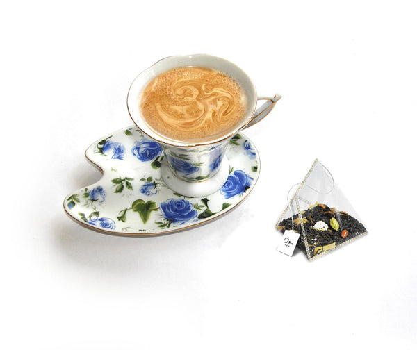 Om Tea Ginger Cardamom Chai Latte Premium Quality Chai Teas In Handcrafted Pyramid Tea Sachets Pyramid Tea Bags Organic Cotton Thread Natural Ingredients Box 70% Recycled Paper Non-Toxic Soy Ink