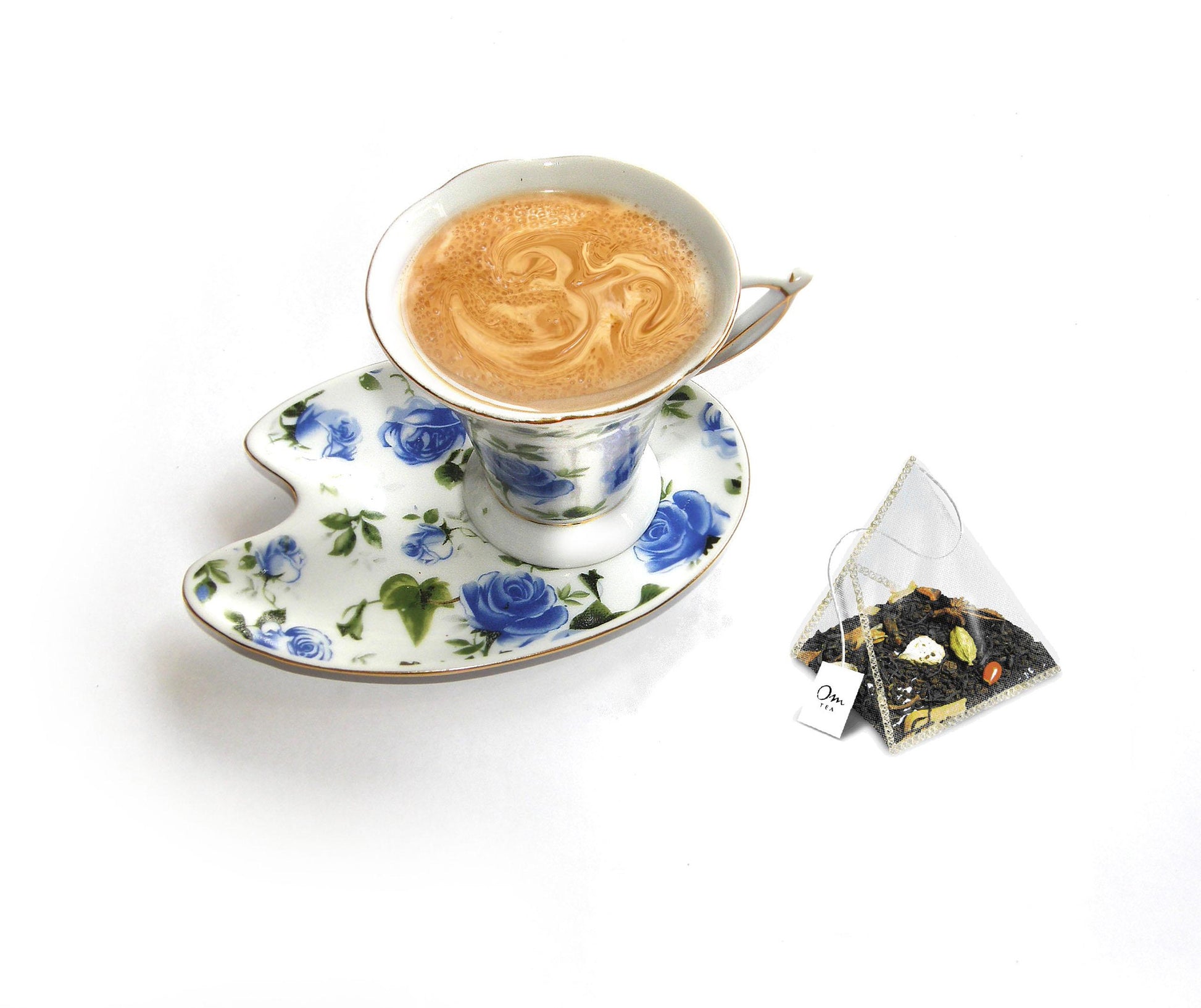 Om Tea Traditional Chai Latte Chai Tea Latte Premium Quality Chai Teas In Handcrafted Pyramid Tea Sachets Pyramid Tea Bags Organic Cotton Thread Natural Ingredients Box 70% Recycled Paper Non-Toxic Soy Ink