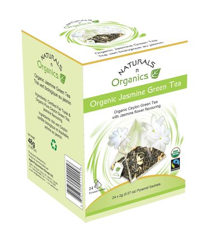 NNO Organic Jasmine Green Tea Pyramid Sachets Organic Ceylon Green Tea With Jasmine Flower Flavouring USDA Certified Organic and Fairtrade Certified Fair Trade Tea Naturals n Organics Petit Tea