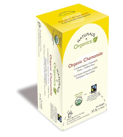 NNO Organic Chamomile Tea Tisane Caffeine Free Natural Fiber Tea Bag USDA Certified Organic Fairtrade Certified Tea Fair Trade Tea 95% Biodegradable Box And Bags Naturals n Organics Petit